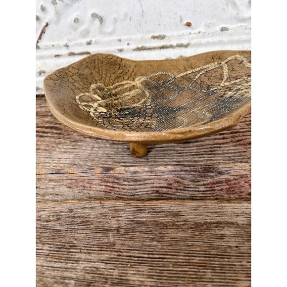 Vintage Brown Abstract Art Pottery Footed Bowl Signed - Picture 10 of 12